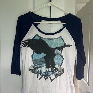 Express Blue and White Long Sleeve Tee with Graphic Design